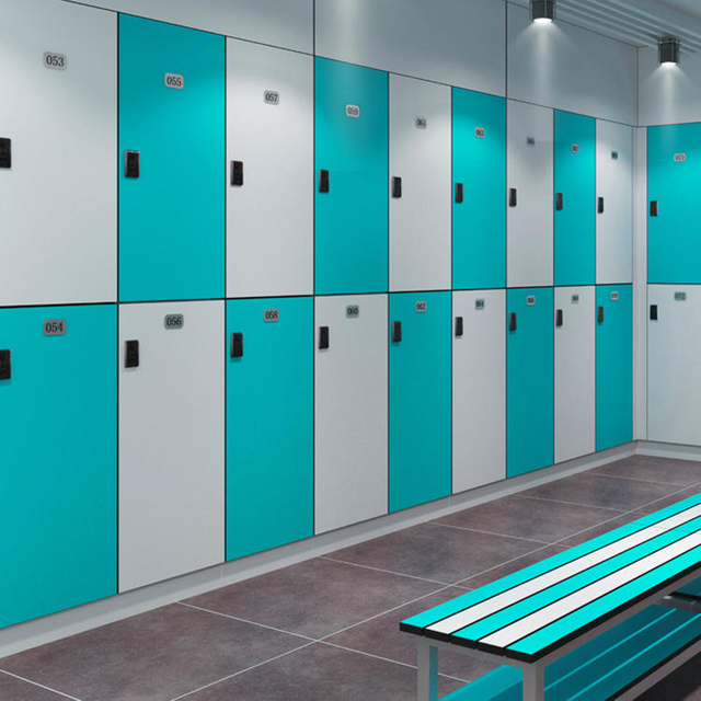 Laminado Hpl compacto fen&oacute;lico de f&aacute;cil limpieza Polybett para sistema de taquillas 